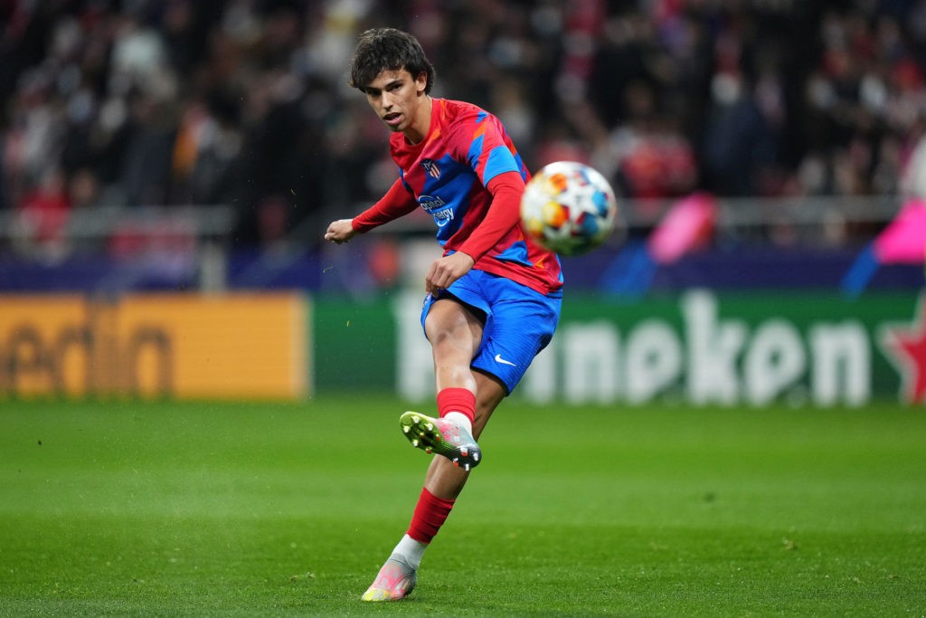 MADRID, SPAIN: Joao Felix of Atletico de Madrid warms up prior to the UEFA Champions League Round Of Sixteen Leg One match between Atletico Madrid and Manchester United at Wanda Metropolitano on February 23, 2022. (Photo by Angel Martinez / Getty Images)