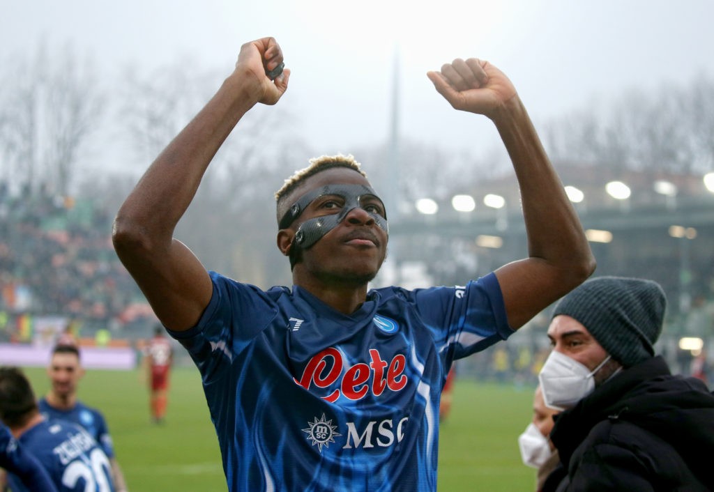 VENICE, ITALY: Victor Osimhen of Napoli celebrates after scoring his team's opening goal during the Serie A match between Venezia FC and SSC Napoli at Stadio Pier Luigi Penzo on February 06, 2022. (Photo by Maurizio Lagana / Getty Images)