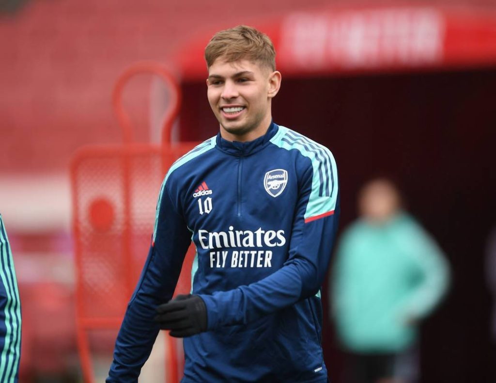Emile Smith Rowe in training with Arsenal (Photo via afcstuff on Twitter)