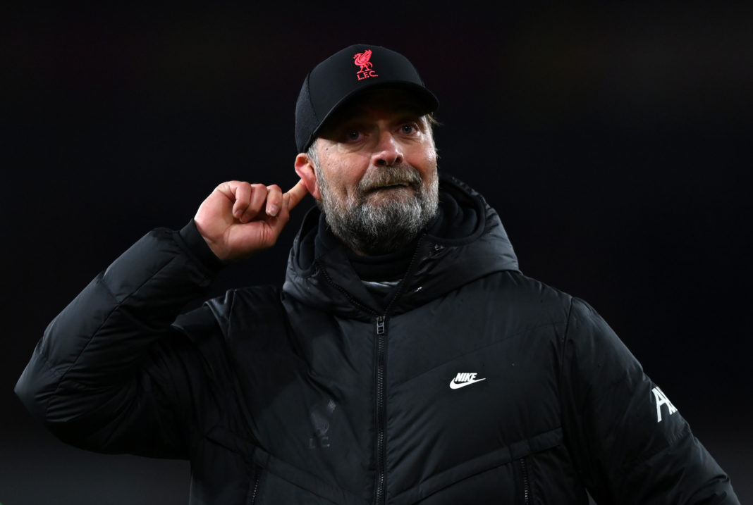 LONDON, ENGLAND - MARCH 16: Jurgen Klopp, Manager of Liverpool celebrates following the Premier League match between Arsenal and Liverpool at Emirates Stadium on March 16, 2022 in London, England. (Photo by Justin Setterfield/Getty Images)