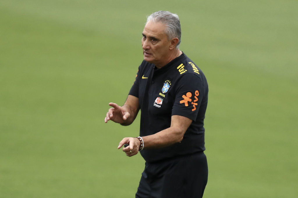 TERESOPOLIS, BRAZIL: Head coach Tite gestures during a training session of the Brazilian national football team at the squad's Granja Comary training complex on March 22, 2022. (Photo by Buda Mendes/Getty Images)