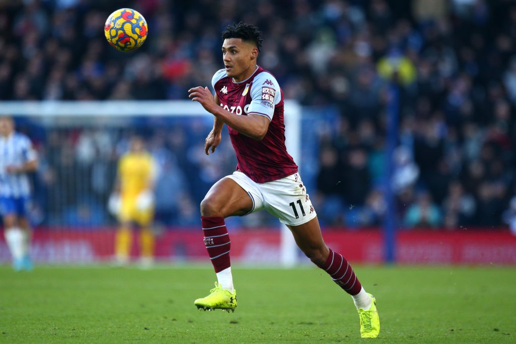 BRIGHTON, ENGLAND: Ollie Watkins of Aston Villa attacks during the Premier League match between Brighton & Hove Albion and Aston Villa at American Express Community Stadium on February 26, 2022. (Photo by Charlie Crowhurst / Getty Images)