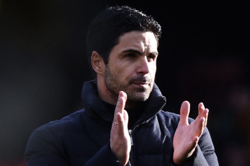 Arsenal's Spanish manager Mikel Arteta applauds at the end of the English Premier League football match between Watford and Arsenal at Vicarage Road Stadium in Watford, north-west of London on March 6, 2022. (Photo by ADRIAN DENNIS/AFP via Getty Images)