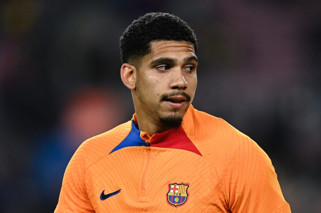 BARCELONA, SPAIN: Ronald Araujo of FC Barcelona looks on prior to the LaLiga Santander match between FC Barcelona and CA Osasuna at Camp Nou on March 13, 2022. (Photo by David Ramos/Getty Images)