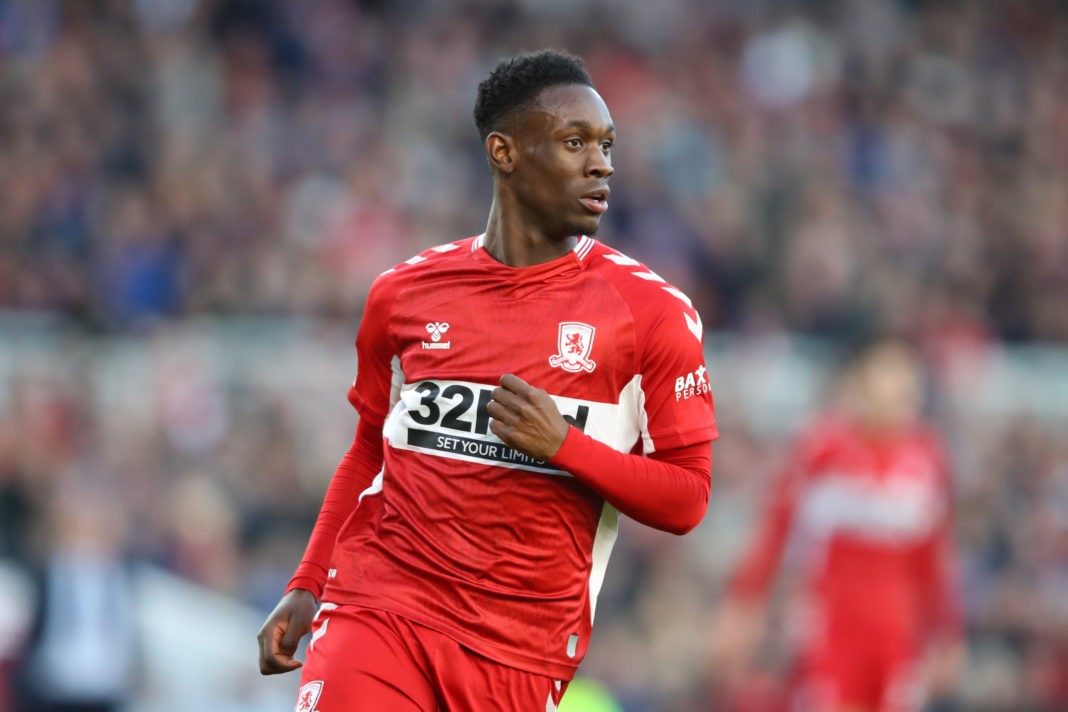 MIDDLESBROUGH, ENGLAND - MARCH 19: Folarin Balogun of Middlesbrough during the Emirates FA Cup Quarter Final match between Middlesbrough v Chelsea at Riverside Stadium on March 19, 2022 in Middlesbrough, England. (Photo by Marc Atkins/Getty Images)