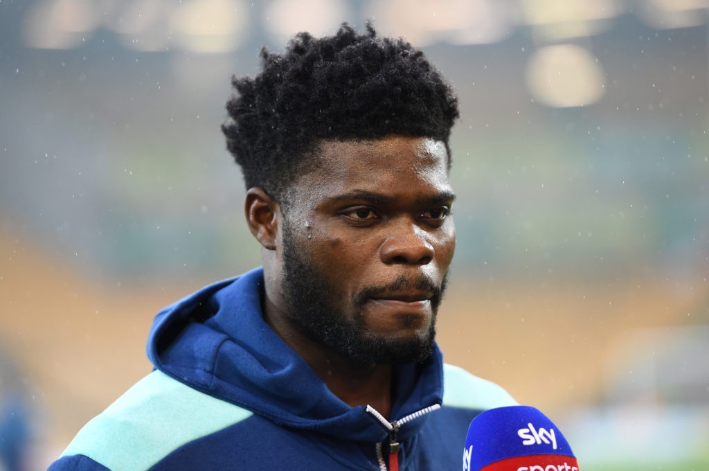 NORWICH, ENGLAND - DECEMBER 26: Thomas Partey of Arsenal speaks to the press prior to the Premier League match between Norwich City and Arsenal at Carrow Road on December 26, 2021 in Norwich, England. (Photo by Harriet Lander/Getty Images)