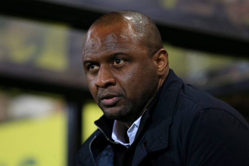 NORWICH, ENGLAND - FEBRUARY 09: Patrick Vieira, Manager of Crystal Palace looks on during the Premier League match between Norwich City and Crystal Palace at Carrow Road on February 09, 2022 in Norwich, England. (Photo by Stephen Pond/Getty Images)