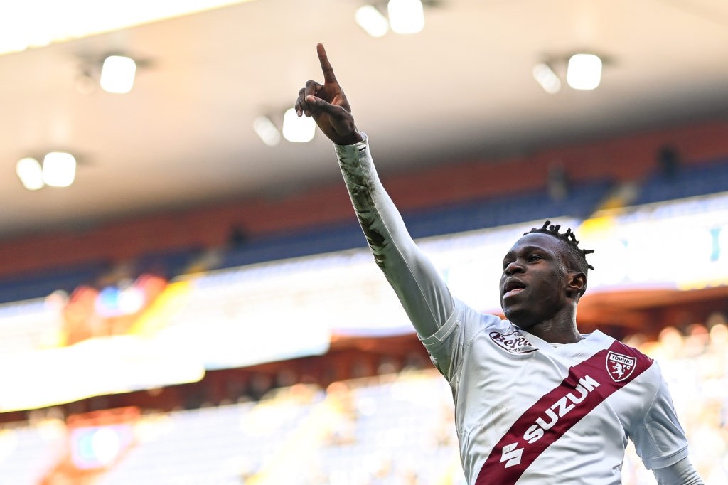 GENOA, ITALY: Wilfried Singo of Turin celebrates after scoring a goal during the Serie A match between UC Sampdoria and Torino FC at Stadio Luigi Ferraris on January 15, 2022. (Photo by Getty Images)