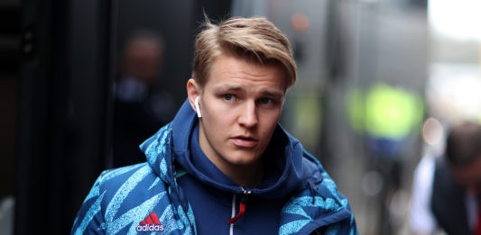 WATFORD, ENGLAND - MARCH 06: Martin Odegaard of Arsenal arrives ahead of the Premier League match between Watford and Arsenal at Vicarage Road on March 06, 2022 in Watford, England. (Photo by Alex Pantling/Getty Images)