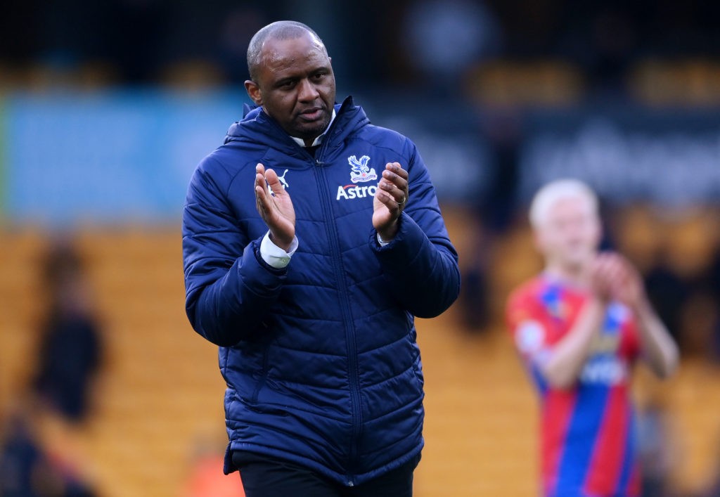 WOLVERHAMPTON, ENGLAND - MARCH 05: Patrick Vieira, Manager of Crystal Palace applauds the fans following victory in the Premier League match between Wolverhampton Wanderers and Crystal Palace at Molineux on March 05, 2022 in Wolverhampton, England. (Photo by Laurence Griffiths/Getty Images)