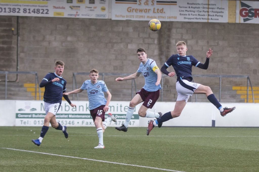 Luke Graham playing for Dundee FC against Hearts in the SFA Youth Cup in January (Photo by David Young)