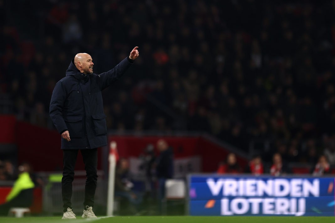 AMSTERDAM, NETHERLANDS: AFC Ajax Head Coach / Manager, Erik ten Hag gives his players instructions from the sidelines during the Dutch Eredivisie match between Ajax Amsterdam and Sparta Rotterdam at Johan Cruijff Arena on April 09, 2022. (Photo by Dean Mouhtaropoulos/Getty Images)