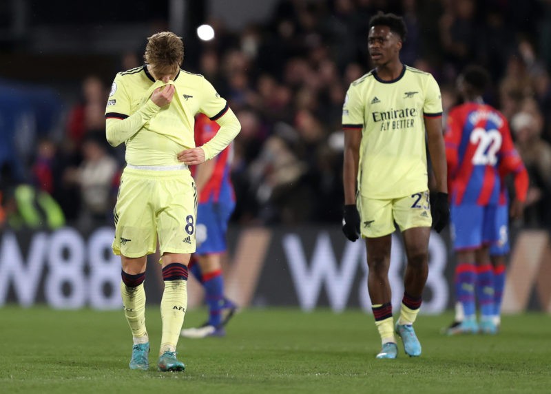 LONDON, ENGLAND - APRIL 04: Martin Odegaard of Arsenal looks dejected after the Premier League match between Crystal Palace and Arsenal at Selhurst Park on April 04, 2022 in London, England. (Photo by Julian Finney/Getty Images)