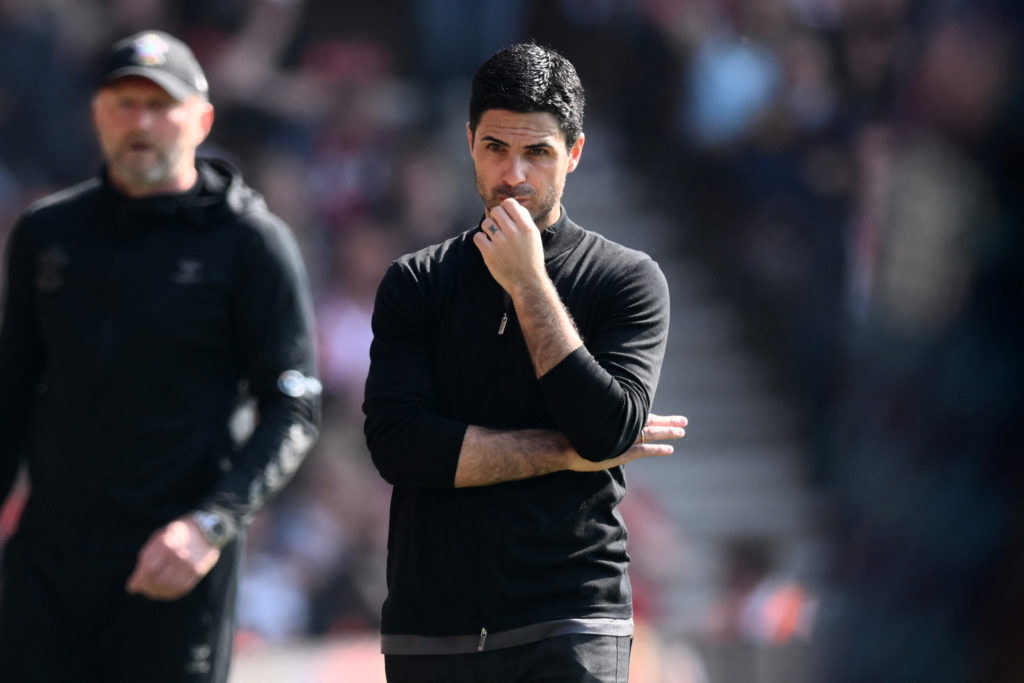 Arsenal's Spanish manager Mikel Arteta gestures on the touchline during the English Premier League football match between Southampton and Arsenal at St Mary's Stadium in Southampton, southern England on April 16, 2022. (Photo by DANIEL LEAL/AFP via Getty Images)