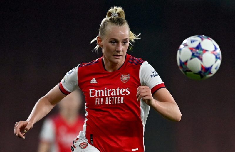 Arsenal's Swedish forward Stina Blackstenius chases the ball during the UEFA Women's Champions League quarter-final football match between Arsenal and VfL Wolfsburg at the Emirates Stadium in London on March 23, 2022. (Photo by Ben STANSALL / AFP) (Photo by BEN STANSALL/AFP via Getty Images)