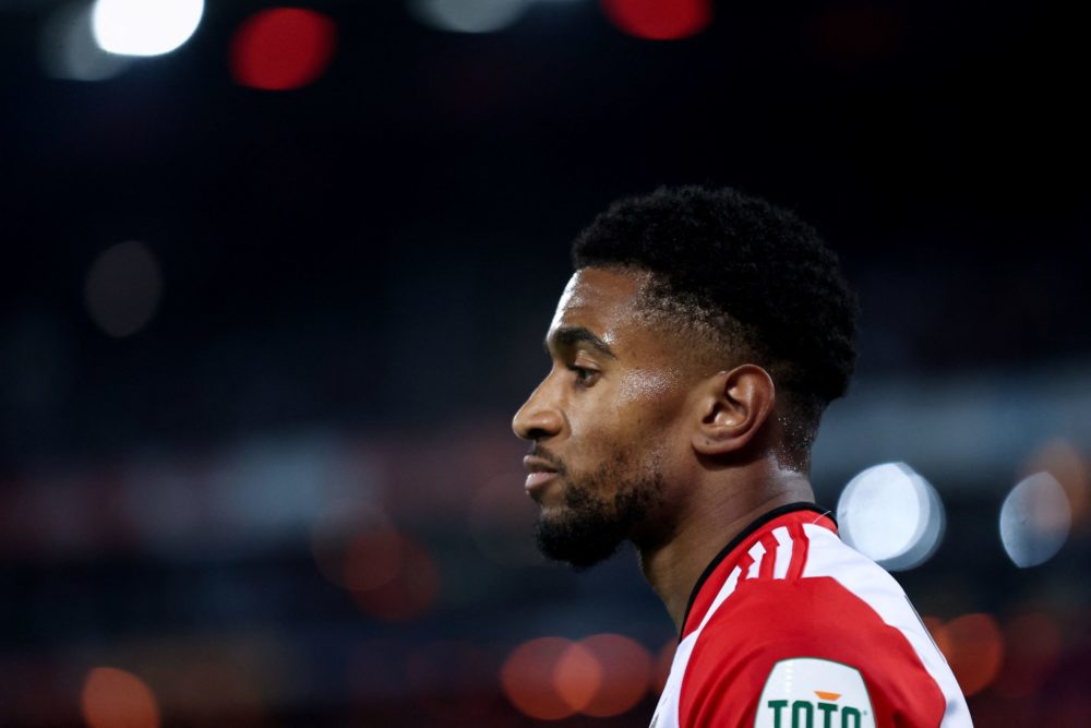 Feyenoord's forward Reiss Nelson attends the UEFA Europa Conference League semi-final second leg football match between Feyenoord and Olympique de Marseille (OM) Feyenoord stadium de Kuip in Rotterdam,on April 28, 2022. (Photo by KENZO TRIBOUILLARD/AFP via Getty Images)
