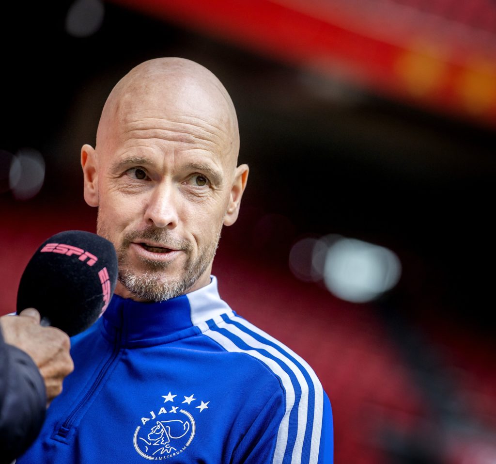 Ajax's Dutch coach Erik ten Hag talks to journalists during the Toto KNVB Cup Press Conference prior to the cup final against PSV Eindhoven at the Johan Cruyff Arena in Amsterdam on April 15, 2022. (Photo by KOEN VAN WEEL/ANP/AFP via Getty Images)