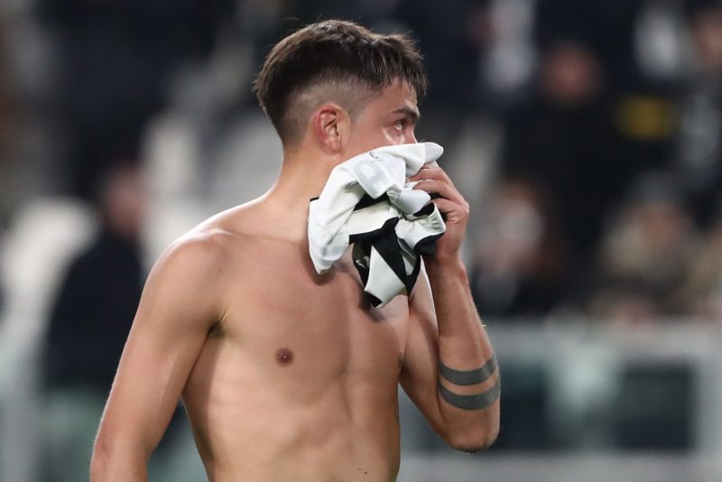 TURIN, ITALY: Paulo Dybala of Juventus FC shows his dejection at the end of the Serie A match between Juventus and FC Internazionale at Allianz Stadium on April 03, 2022. (Photo by Marco Luzzani/Getty Images)