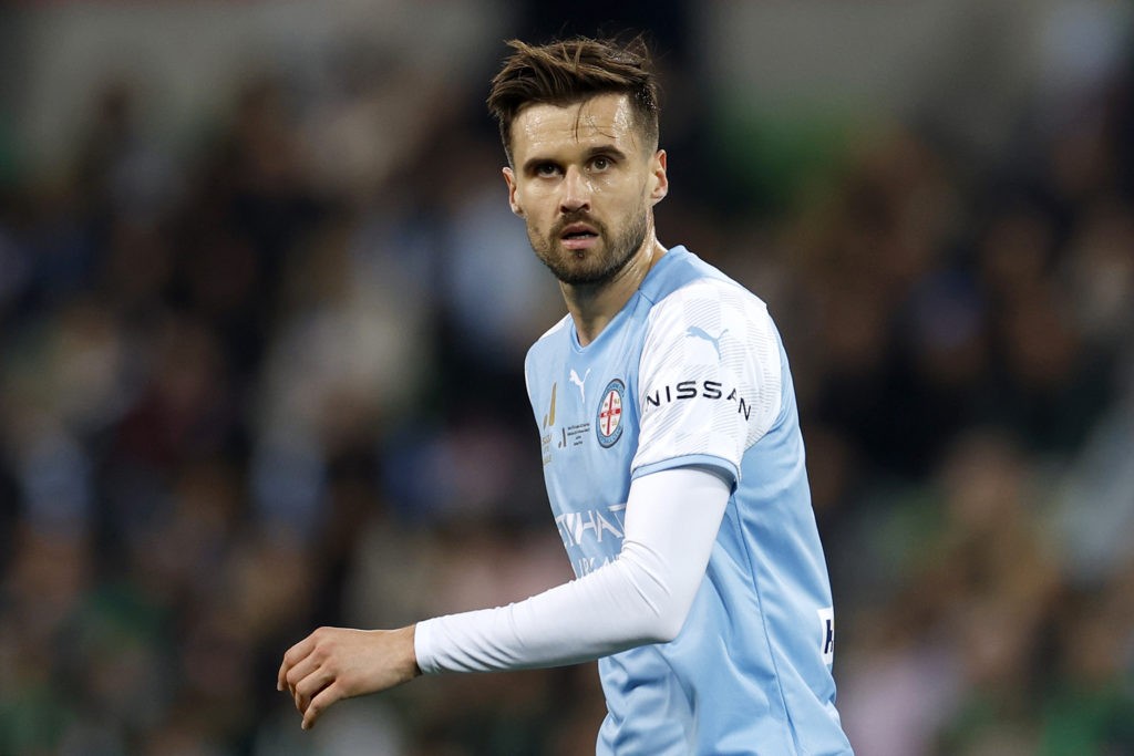 MELBOURNE, AUSTRALIA: Carl Jenkinson of Melbourne City in action during the A-League Men's Grand Final match between Western United and Melbourne City at AAMI Park on May 28, 2022. (Photo by Jonathan DiMaggio/Getty Images)