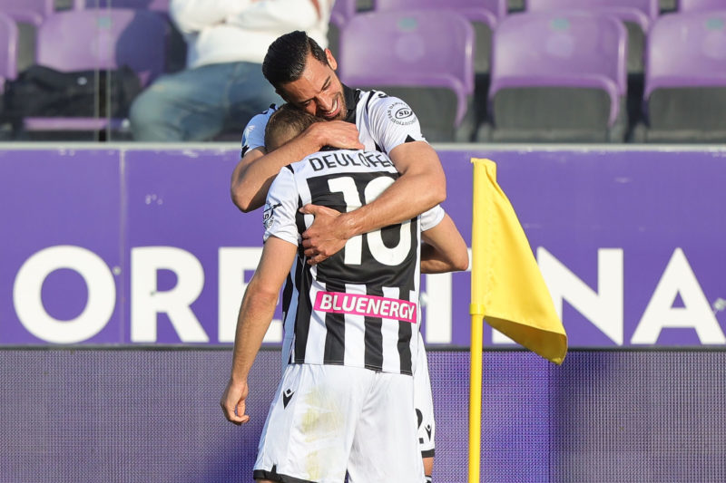 FLORENCE, ITALY - APRIL 27: Pablo Mari' of Udinese Calcio celebrates after scoring a goal during the Serie A match between ACF Fiorentina and Udinese Calcio at Stadio Artemio Franchi on April 27, 2022 in Florence, Italy. (Photo by Gabriele Maltinti/Getty Images)