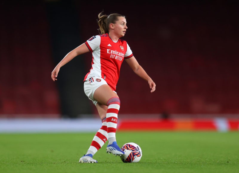 LONDON, ENGLAND - MAY 04: Noelle Maritz of Arsenal during the Barclays FA Women's Super League match between Arsenal Women and Tottenham Hotspur Women at Emirates Stadium on May 04, 2022 in London, England. (Photo by Catherine Ivill/Getty Images)