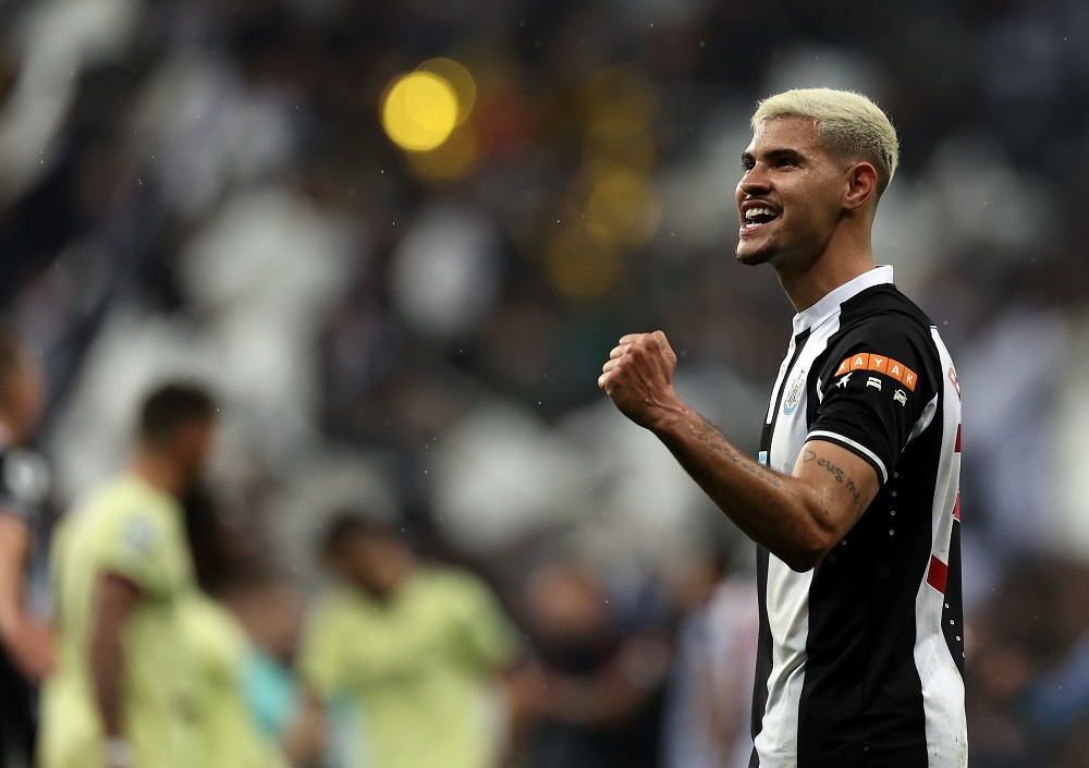 NEWCASTLE UPON TYNE, ENGLAND: Newcastle player Bruno Guimaraes is seen on the pitch after the Premier League match between Newcastle United and Arsenal at St. James Park on May 16, 2022. (Photo by Ian MacN/Getty Images)