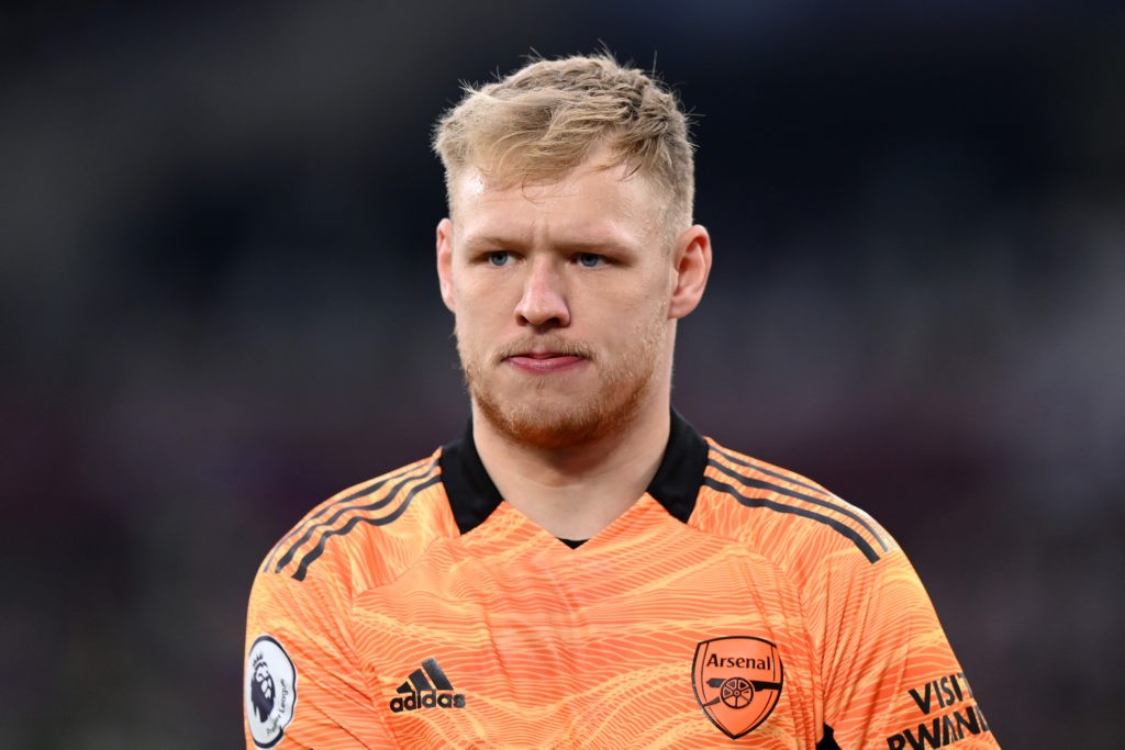 LONDON, ENGLAND - MAY 01: Aaron Ramsdale of Arsenal during the Premier League match between West Ham United and Arsenal at London Stadium on May 01, 2022 in London, England. (Photo by Justin Setterfield/Getty Images)