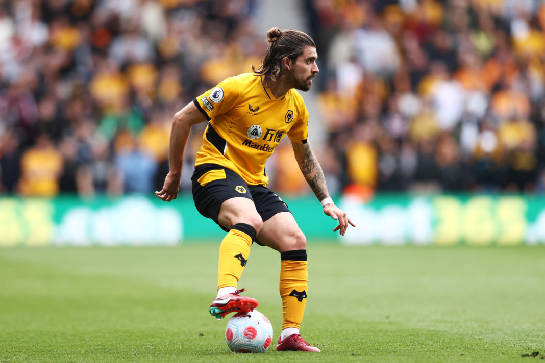 WOLVERHAMPTON, ENGLAND: Ruben Neves of Wolverhampton Wanderers in action during the Premier League match between Wolverhampton Wanderers and Brighton & Hove Albion at Molineux on April 30, 2022. (Photo by Naomi Baker/Getty Images)