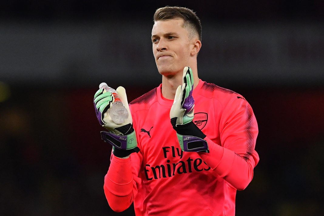 Arsenal's English goalkeeper Matt Macey warms up ahead of the English League Cup fourth round football match between Arsenal and Norwich City at The Emirates Stadium in London on October 24, 2017. (Photo credit should read BEN STANSALL/AFP via Getty Images)