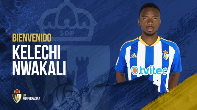 Kelechi Nwakali signing for SD Ponferradina (Photo via sdponferradina.com)