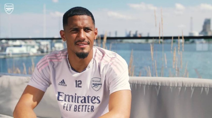 William Saliba in an interview with Arsenal (Photo via Arsenal.com)