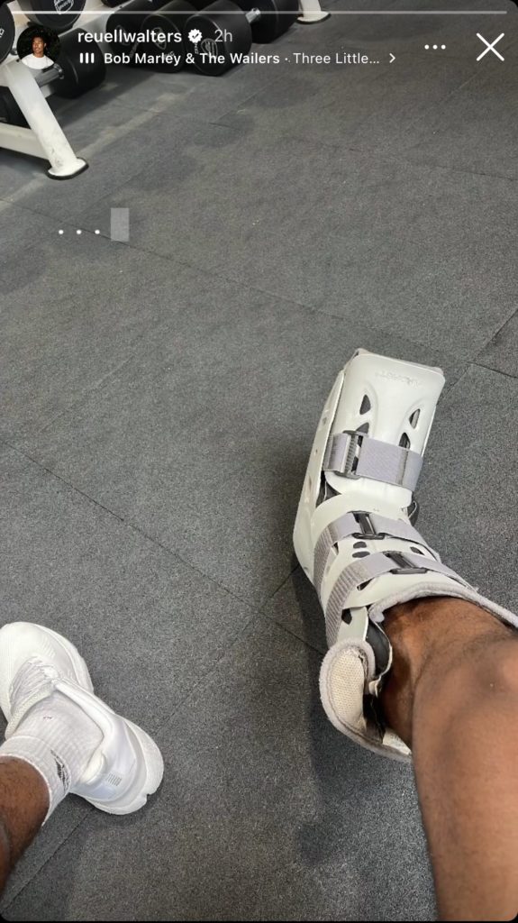 Reuell Walters in a protective boot via his Instagram story