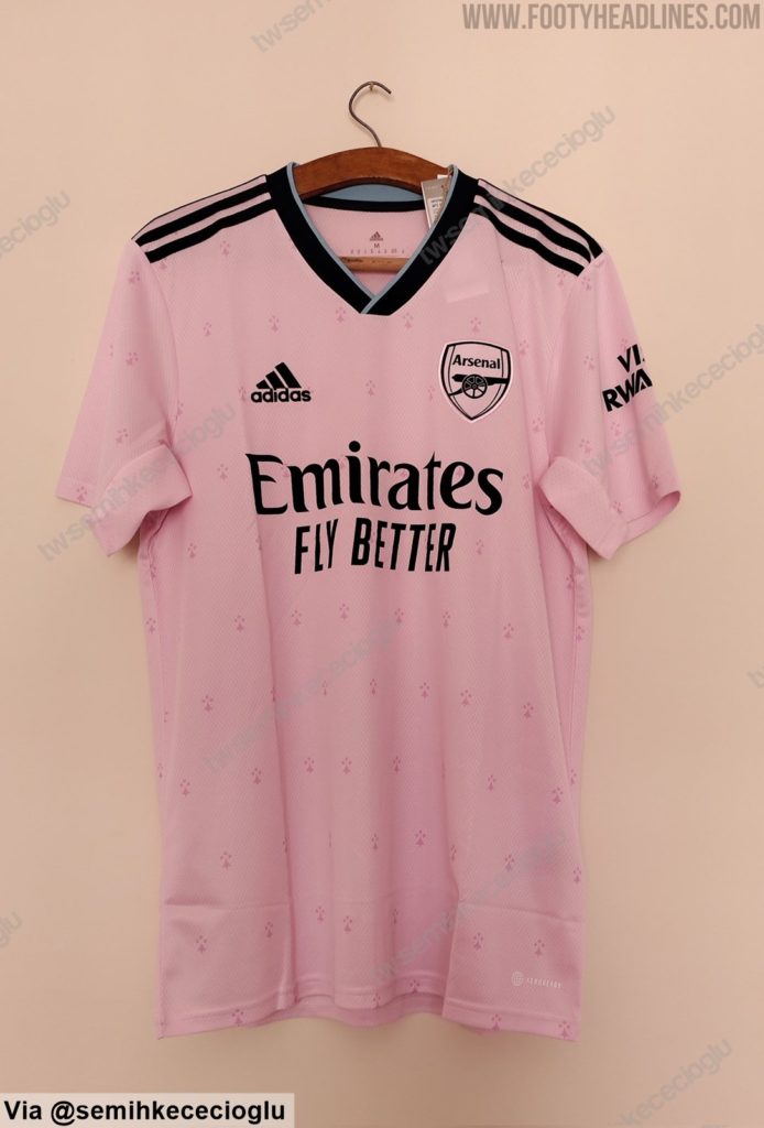 Arsenal Pink Third Kit 2022/23 (Photo via FootyHeadlines.com)