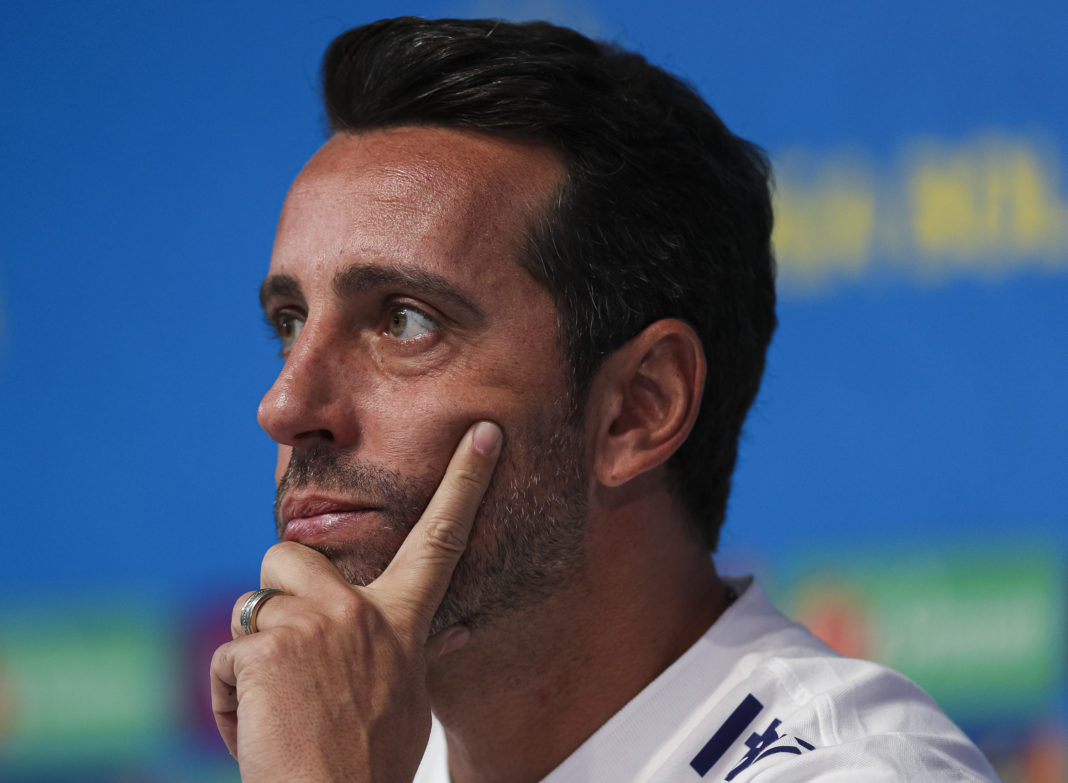 TERESOPOLIS, BRAZIL - JUNE 03: General Coordinator of the Brazilian national football team, Edu Gaspar, attends to the media during a press conference of the Brazilian national football team at the squad's Granja Comary training complex on June 03, 2019 in Teresopolis, Brazil. (Photo by Buda Mendes/Getty Images)