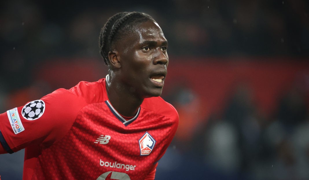Lille's Amadou Onana pictured during the return leg of a UEFA Champions League 1/8 finals match between French soccer team LOSC Lille and English Chelsea FC, Wednesday 16 March 2022 in Lille, France. (Photo by VIRGINIE LEFOUR/BELGA MAG/AFP via Getty Images)