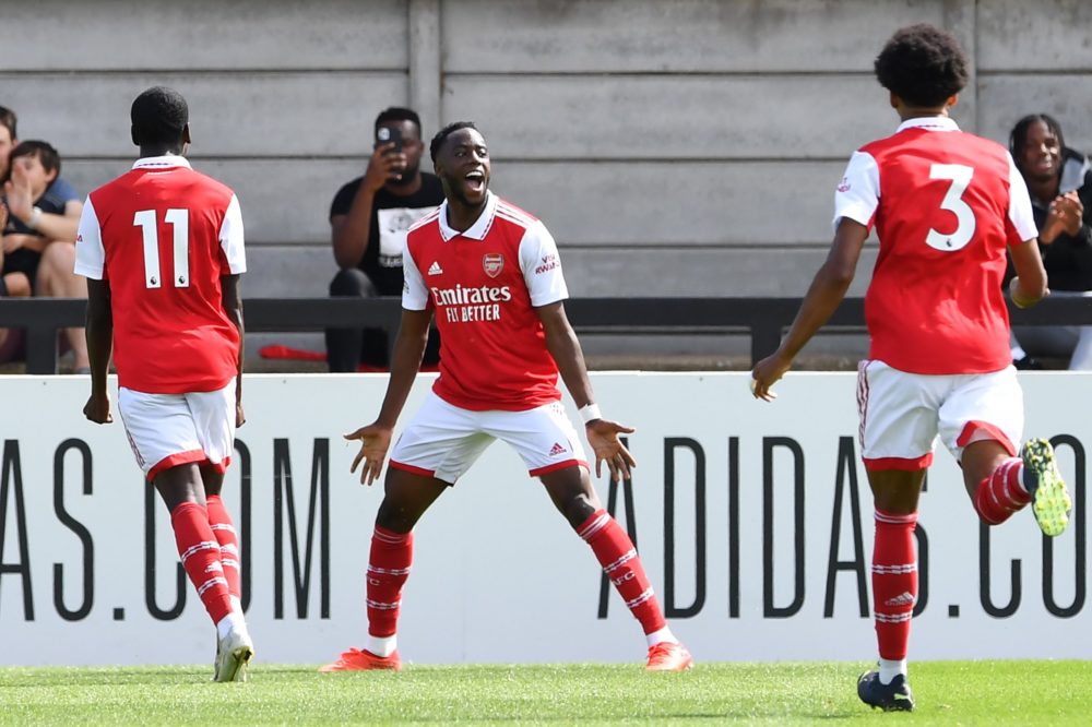 James Olayinka celebrates his goal with the Arsenal u21s (Photo via Arsenal Academy on Twitter)