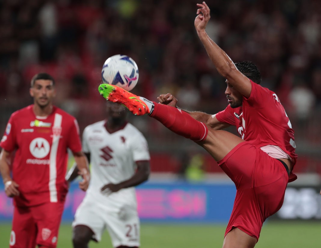 MONZA, ITALY: Pablo Mari of AC Monza kicks the ball during the Serie A match between AC Monza and Torino FC at Stadio Brianteo on August 13, 2022. (Photo by Emilio Andreoli/Getty Images)