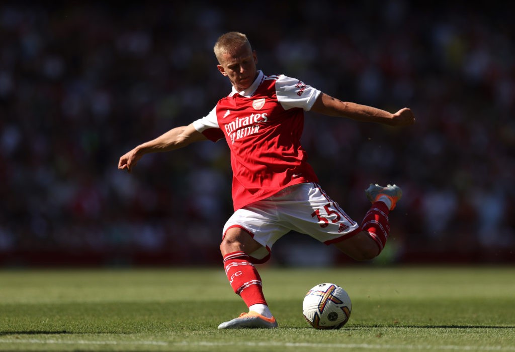 LONDON, ENGLAND: Oleksandr Zinchenko of Arsenal during the Premier League match between Arsenal FC and Leicester City at Emirates Stadium on August 13, 2022. (Photo by Alex Pantling/Getty Images)