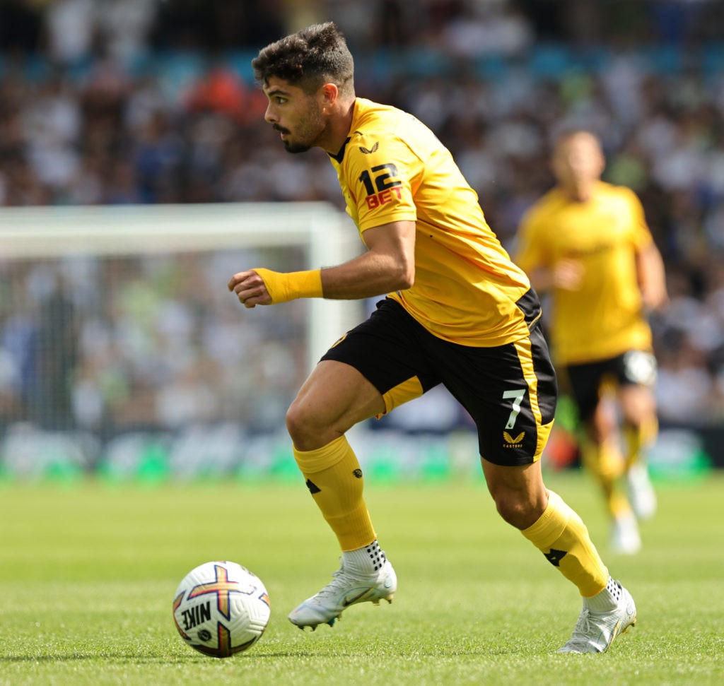 LEEDS, ENGLAND - AUGUST 06: Pedro Neto of Wolverhampton Wanderers runs with the ball during the Premier League match between Leeds United and Wolverhampton Wanderers at Elland Road on August 06, 2022 in Leeds, England. (Photo by David Rogers/Getty Images)