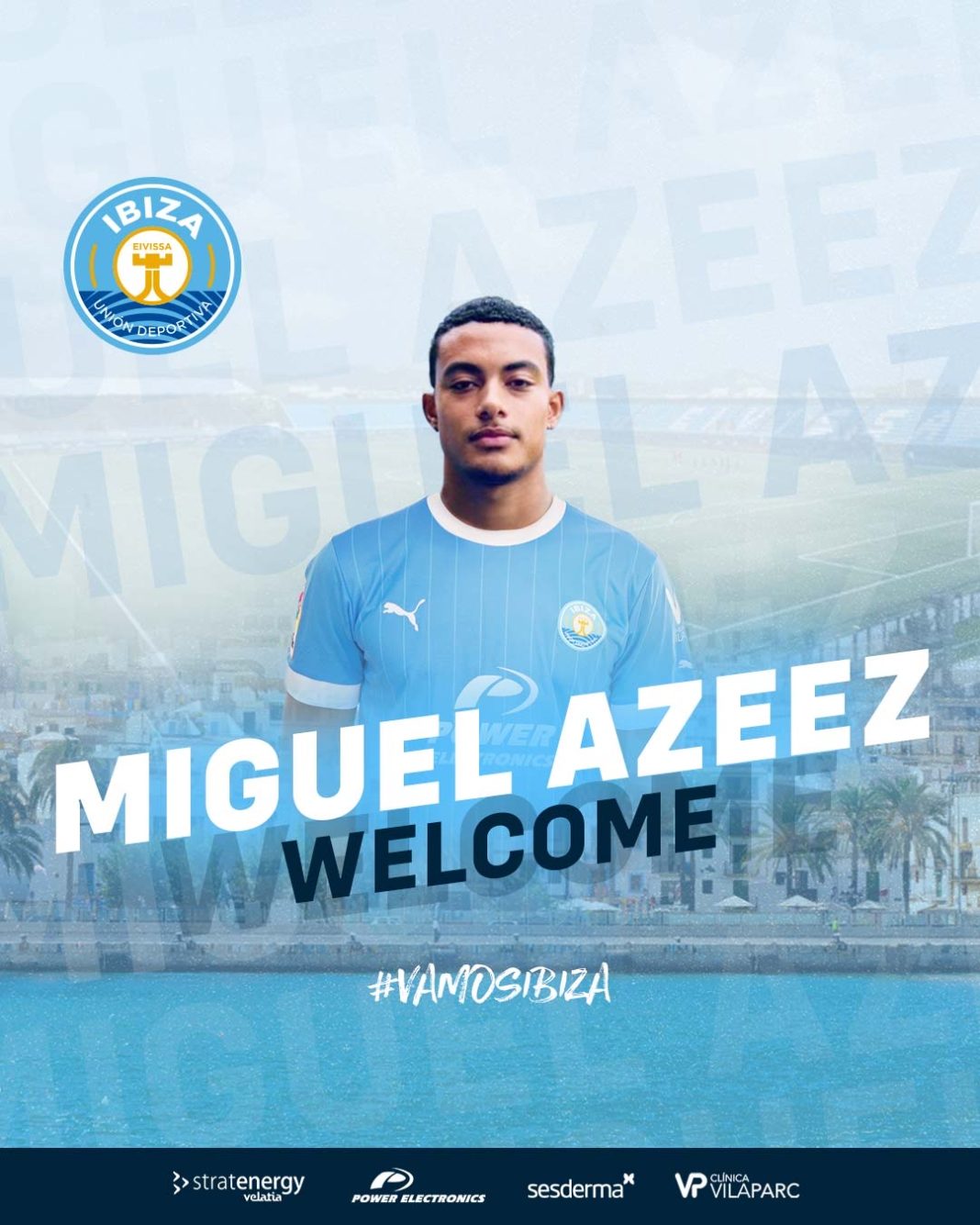 Miguel Azeez signing for UD Ibiza (Photo via UD Ibiza on Twitter)