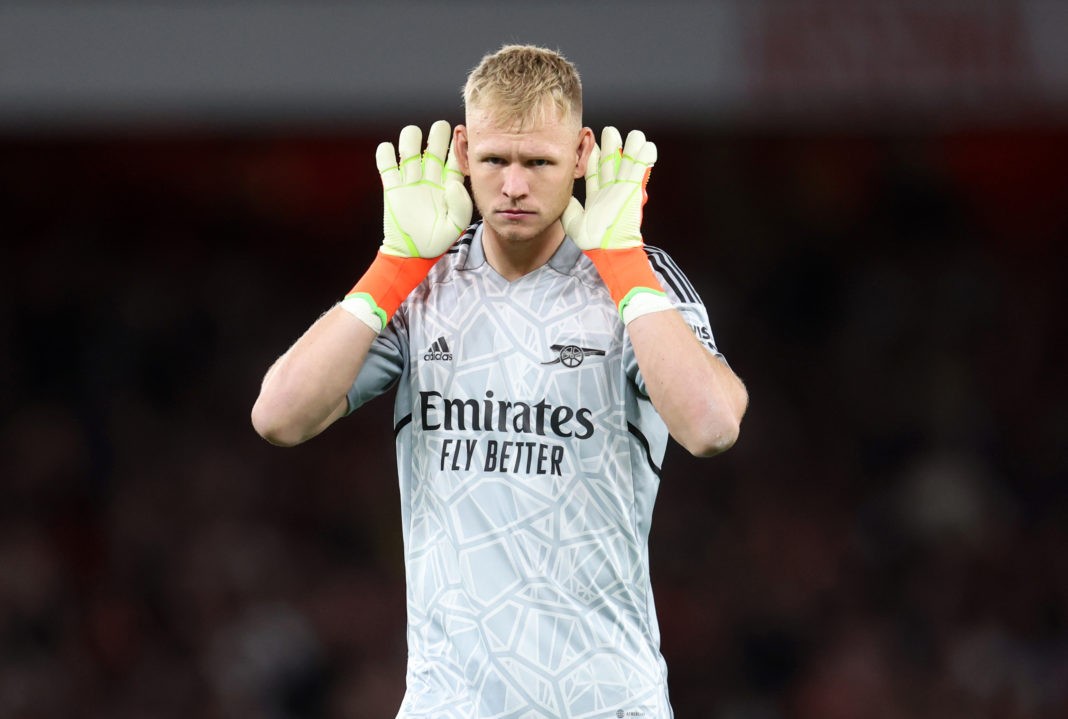 LONDON, ENGLAND - AUGUST 31: Aaron Ramsdale of Arsenal celebrates after the Premier League match between Arsenal FC and Aston Villa at Emirates Stadium on August 31, 2022 in London, England. (Photo by Catherine Ivill/Getty Images)