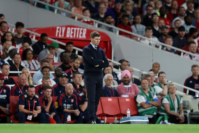 LONDON, ENGLAND - AUGUST 31: Steven Gerrard manager of Aston Villa looks on during the Premier League match between Arsenal FC and Aston Villa at Emirates Stadium on August 31, 2022 in London, England. (Photo by Catherine Ivill/Getty Images)