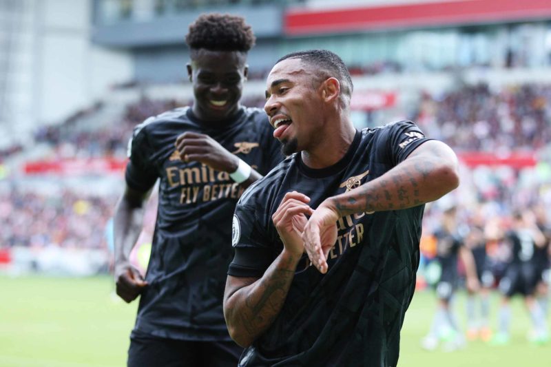 BRENTFORD, ENGLAND - SEPTEMBER 18: Gabriel Jesus of Arsenal celebrates after scoring their side's second goal during the Premier League match between Brentford FC and Arsenal FC at Brentford Community Stadium on September 18, 2022 in Brentford, England. (Photo by Richard Heathcote/Getty Images)