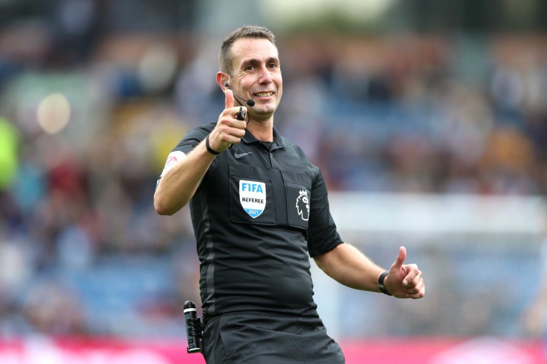 BURNLEY, ENGLAND - AUGUST 14: Match Referee, David Coote reacts during the Premier League match between Burnley and Brighton & Hove Albion at Turf Moor on August 14, 2021 in Burnley, England. (Photo by Nigel Roddis/Getty Images)