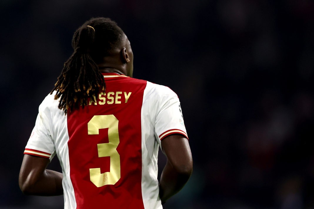 AMSTERDAM, NETHERLANDS - OCTOBER 04: Calvin Bassey of Ajax in action during the UEFA Champions League group A match between AFC Ajax and SSC Napoli at Johan Cruyff Arena on October 04, 2022 in Amsterdam, Netherlands. (Photo by Dean Mouhtaropoulos/Getty Images)
