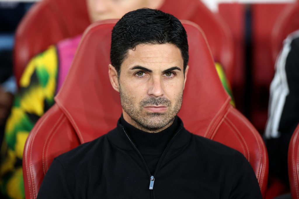 LONDON, ENGLAND - OCTOBER 20: Mikel Arteta, Manager of Arsenal looks on prior to the UEFA Europa League group A match between Arsenal FC and PSV Eindhoven at Emirates Stadium on October 20, 2022 in London, England. (Photo by Catherine Ivill/Getty Images)