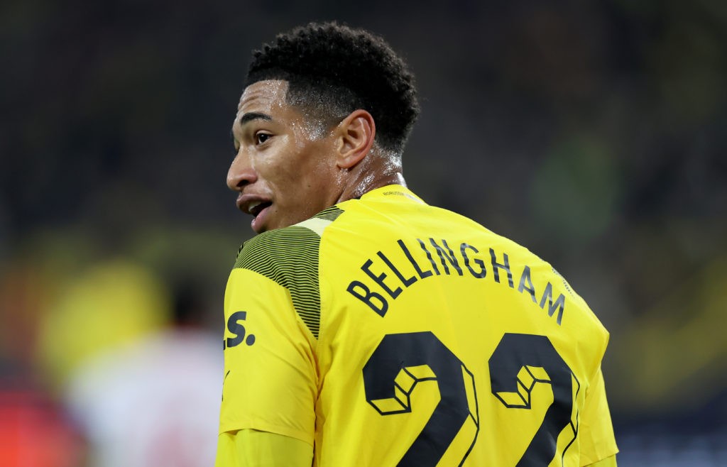 DORTMUND, GERMANY - OCTOBER 11: Jude Bellingham of Borussia Dortmund looks on during the UEFA Champions League group G match between Borussia Dortmund and Sevilla FC at Signal Iduna Park on October 11, 2022 in Dortmund, Germany. (Photo by Martin Rose/Getty Images)