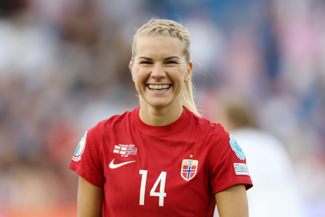 BRIGHTON, ENGLAND - JULY 11: Ada Hegerberg of Norway enjors the pre match atmosphere during the UEFA Women's Euro England 2022 group A match between England and Norway at Brighton & Hove Community Stadium on July 11, 2022 in Brighton, England. (Photo by Naomi Baker/Getty Images)