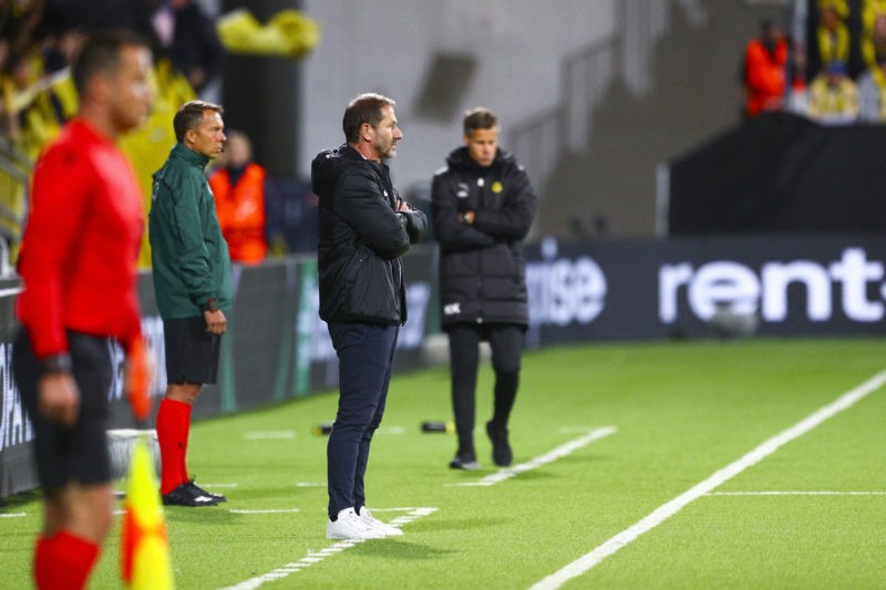 FC Zurich's German coach Franco Foda and Bodo/Glimt's Norwegian coach Kjetil Knutsen follow the action from the sidelinesduring the UEFA Europa League Group A football match Bodo/Glimt v FC Zurich at the Aspmyra Stadium in Bodo, Norway on September 15, 2022. - - Norway OUT (Photo by Mats Torbergsen / NTB Scanpix / AFP) / Norway OUT (Photo by MATS TORBERGSEN/NTB Scanpix/AFP via Getty Images)