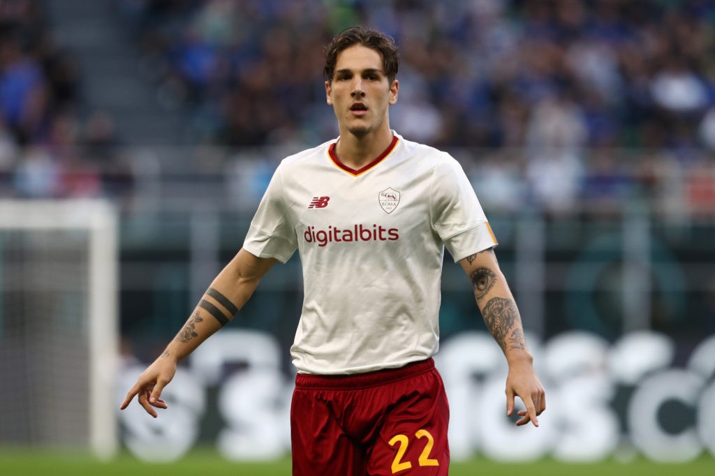 MILAN, ITALY - OCTOBER 01: Nicolo Zaniolo of AS Roma looks on during the Serie A match between FC Internazionale and AS Roma at Stadio Giuseppe Meazza on October 01, 2022 in Milan, Italy. (Photo by Marco Luzzani/Getty Images)
